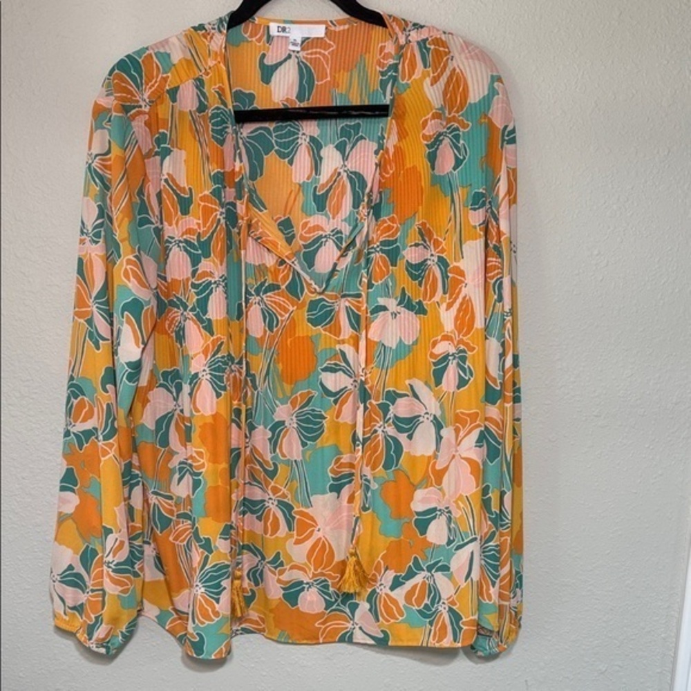 DR2 Orange and Teal chiffon Floral Blouse